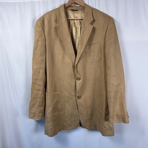 Banana Republic Mens 44R Linen Blazer Jacket Tan Single Breasted Two‎ Button